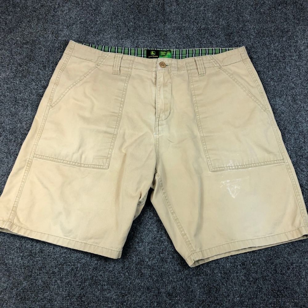 John Deere Mens Khaki‎ Cotton Canvas Cargo Work Shorts Tan Size 38 Utility